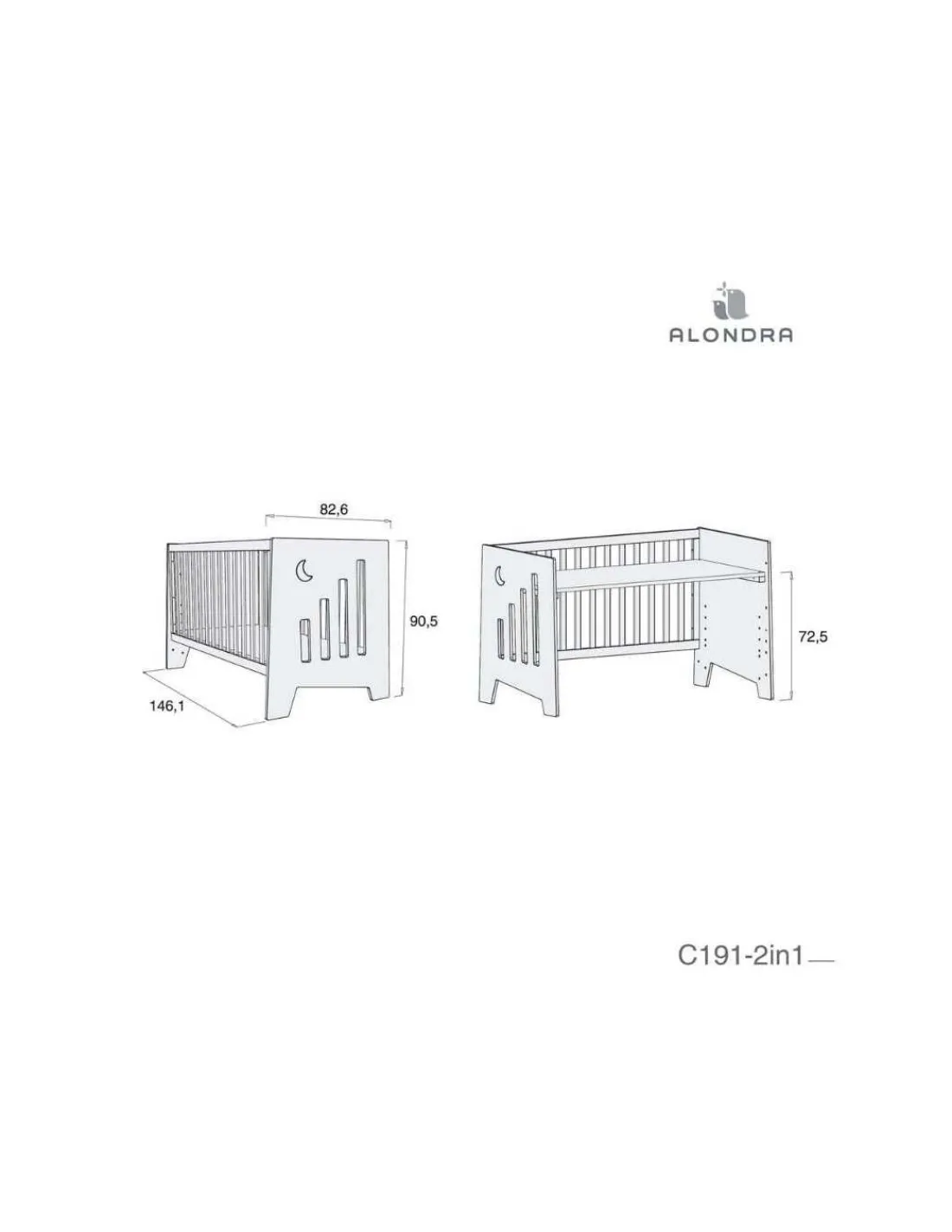 Alondra Cuna Colecho y Montessori OMNI XL Gris 70x140cm de