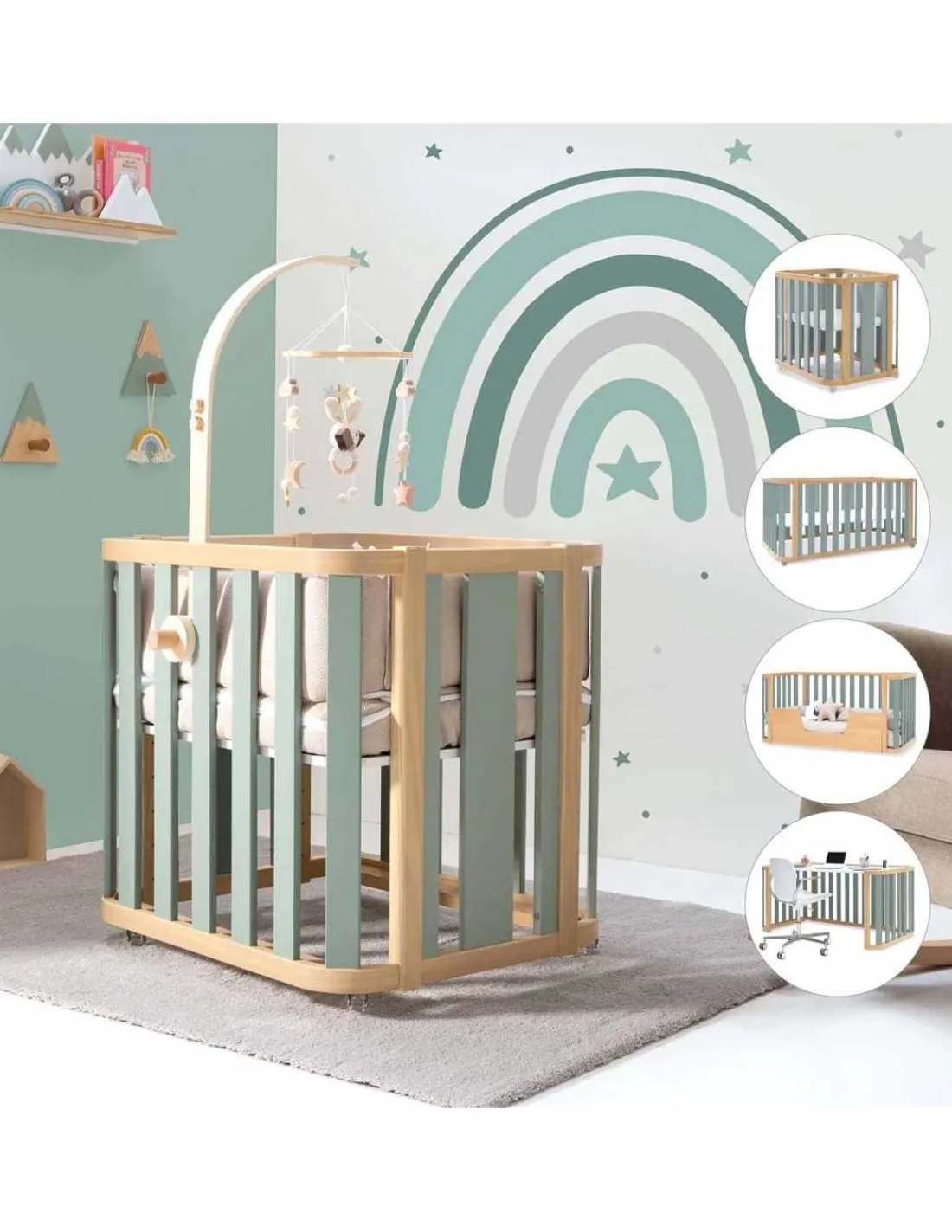 Alondra Minicuna Colecho evolutiva CREA PLUS TRE (4 en 1) Madera/Verde de