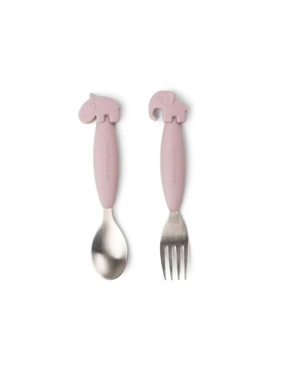 DONE BY DEER Set de Cuchara y Tenedor Antideslizantes Deer Friends de