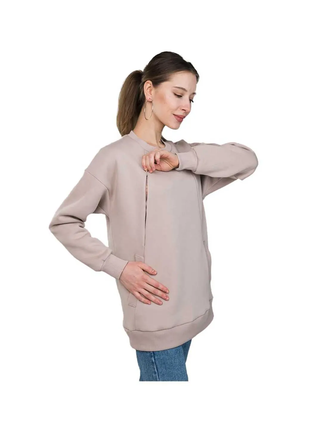 Love and Carry Sudadera Oversize de Maternidad y Lactancia - Crema